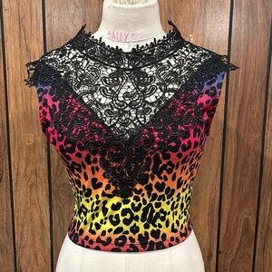 Multicolor Lace Leopard Print Women's Top